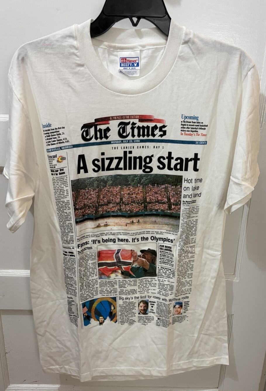 U-22 Vintage 1996 Atlanta Olympics News Paper T Shirt The Times Mens Size Medium